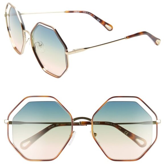 Chloe Accessories - NEW Chloe 58mm Octagonal Halo Lens Sunglasses Havana Gradient Blue